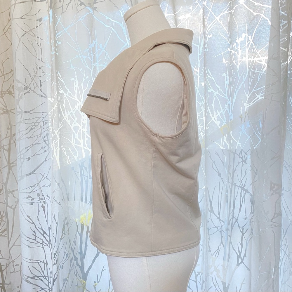 JARBO BEIGE TAN CREAM PIMA COTTON SIDE ZIP UP VEST - Picture 4 of 9